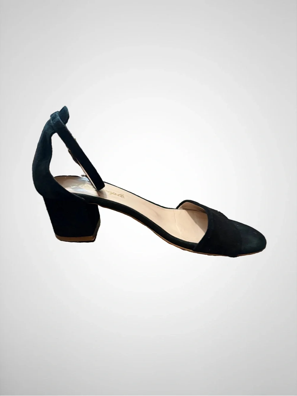 Free People Black Suede Ankle-Strap Block Heels